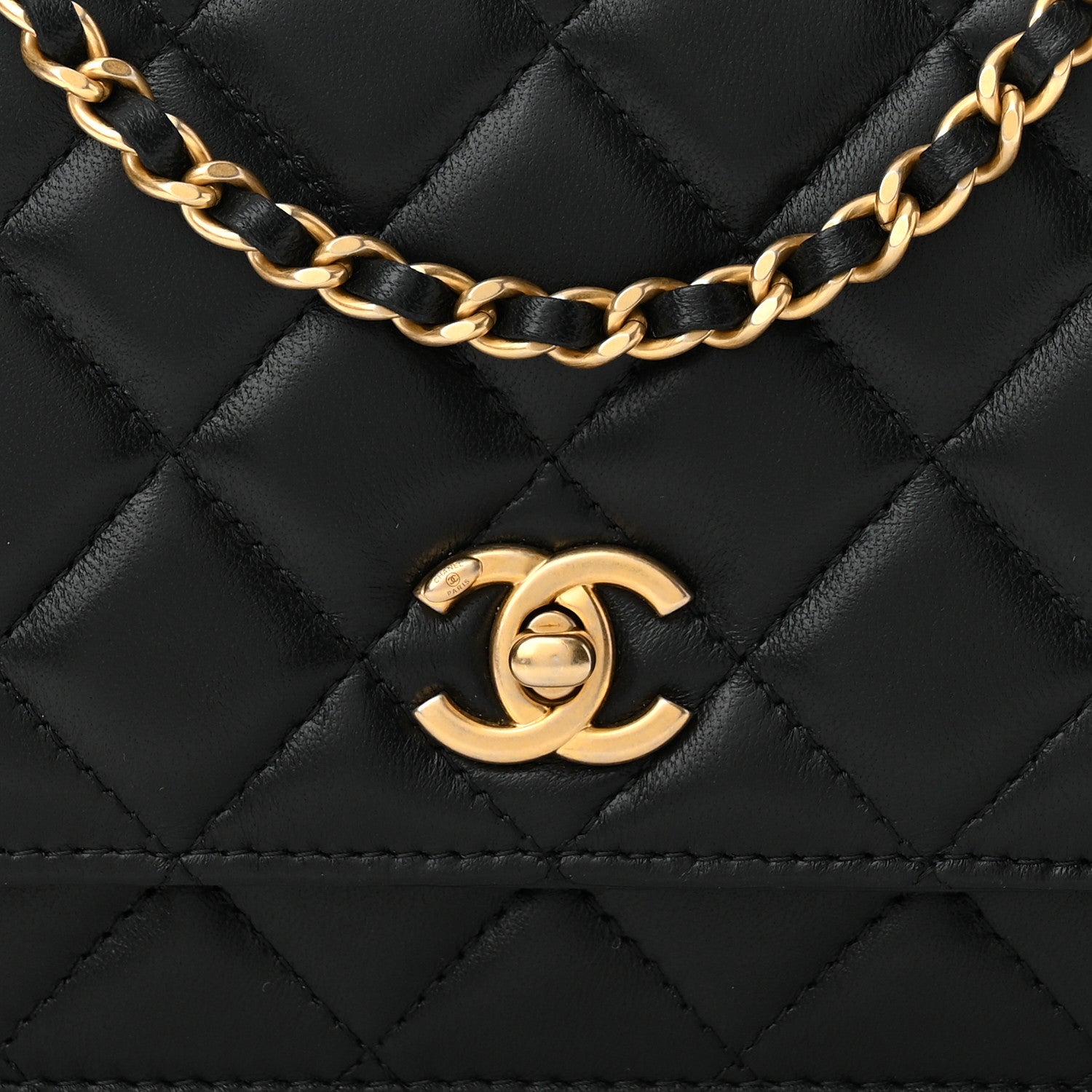 Chanel Lambskin Quilted CC Pearl Crush Wallet on Chain WOC Black 9 of 11