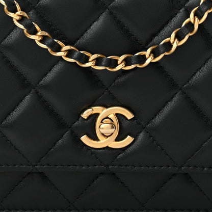 Chanel Lambskin Quilted CC Pearl Crush Wallet on Chain WOC Black 9 of 11