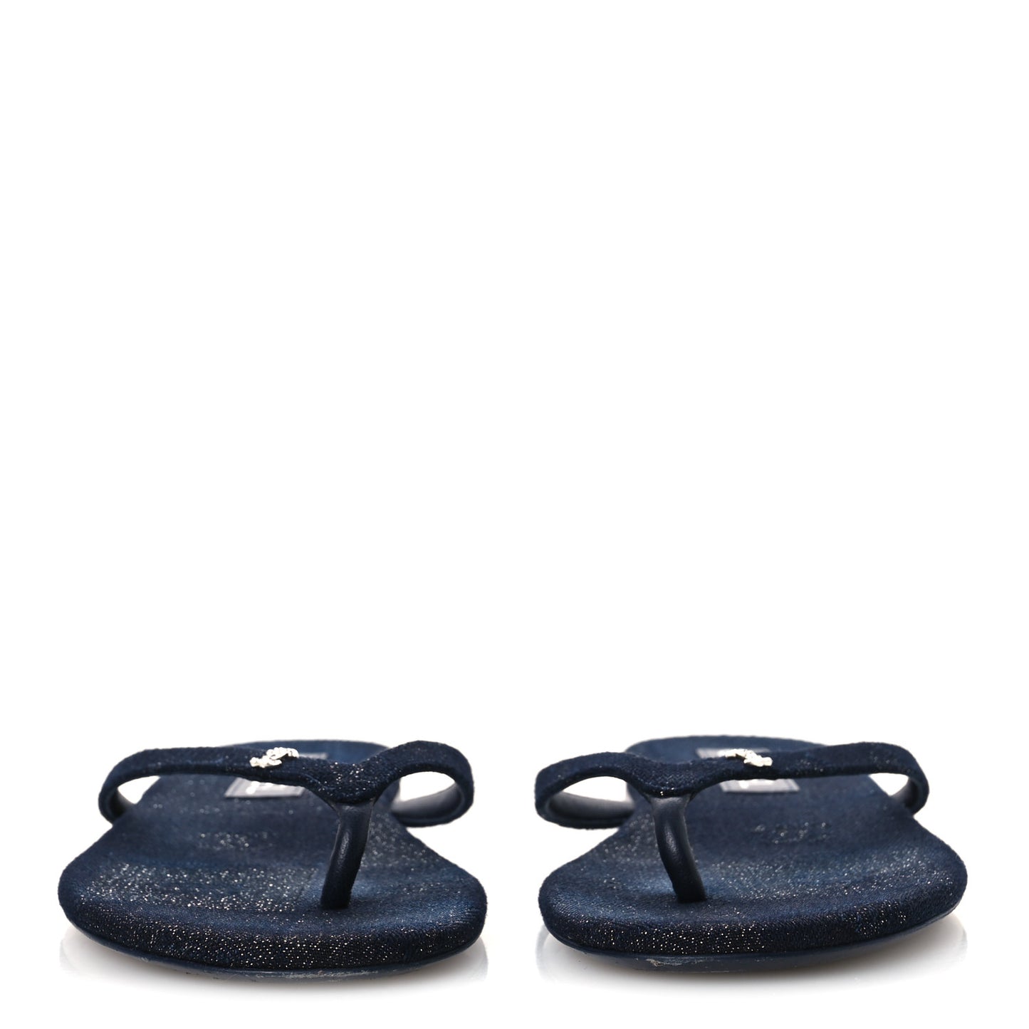 Cotton Silk Crystal CC Thong Sandals 40 Dark Blue Silver