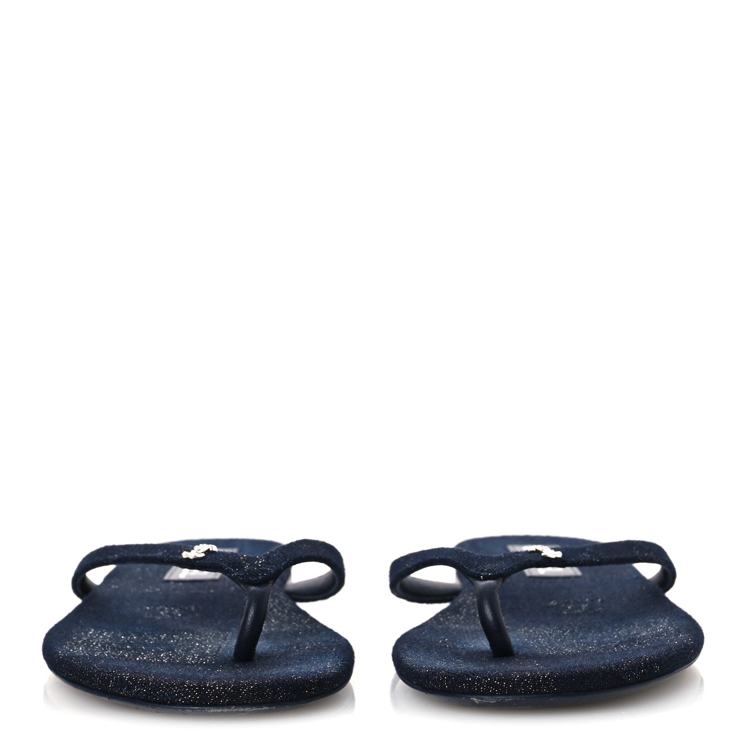 Chanel Cotton Silk Crystal CC Thong Sandals 40 Dark Blue Silver 3 of 10