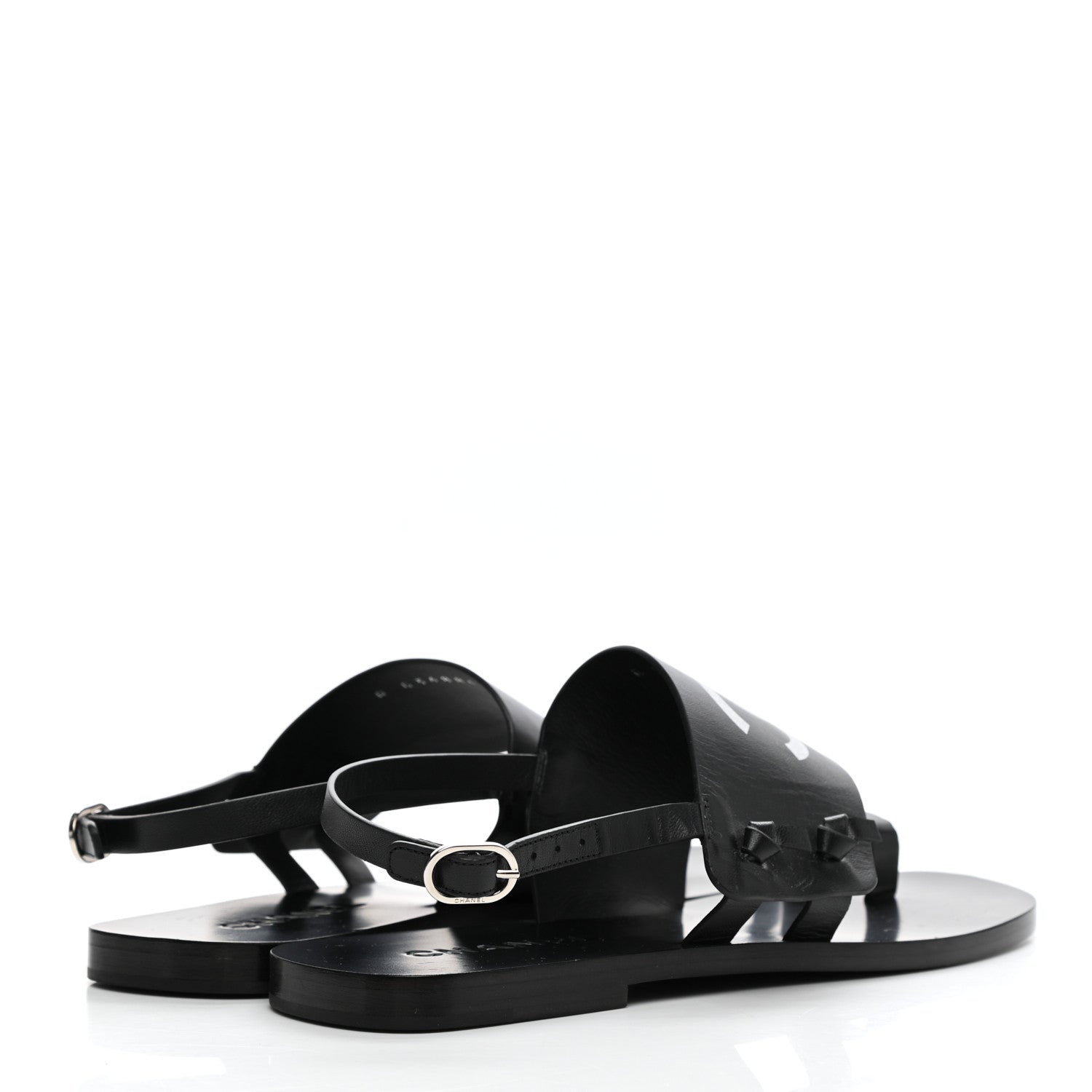 Chanel Goatskin CC Sandals 38 Black 4 of 9