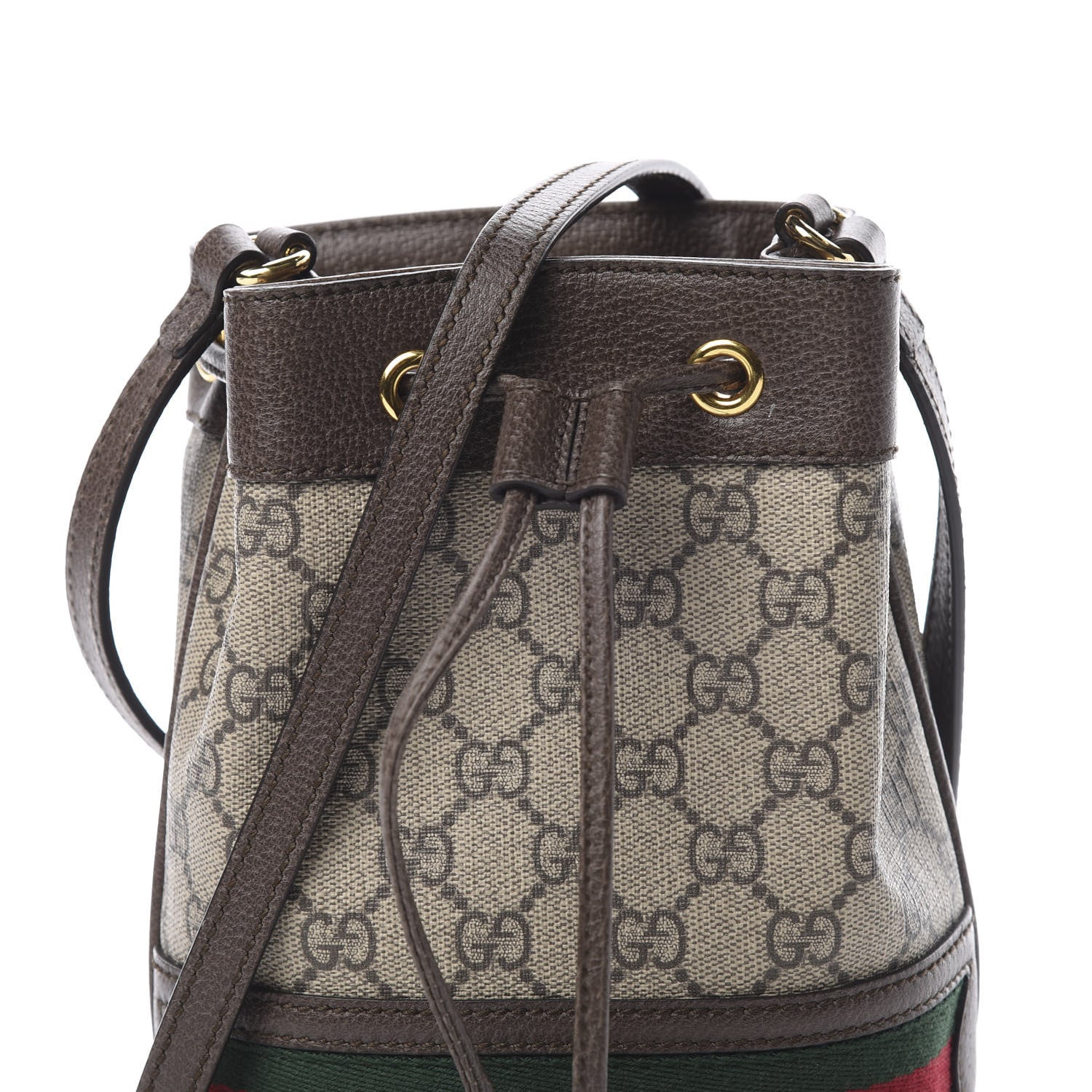 Gucci GG Supreme Monogram Web Mini Ophidia Bucket Bag Brown 8 of 10
