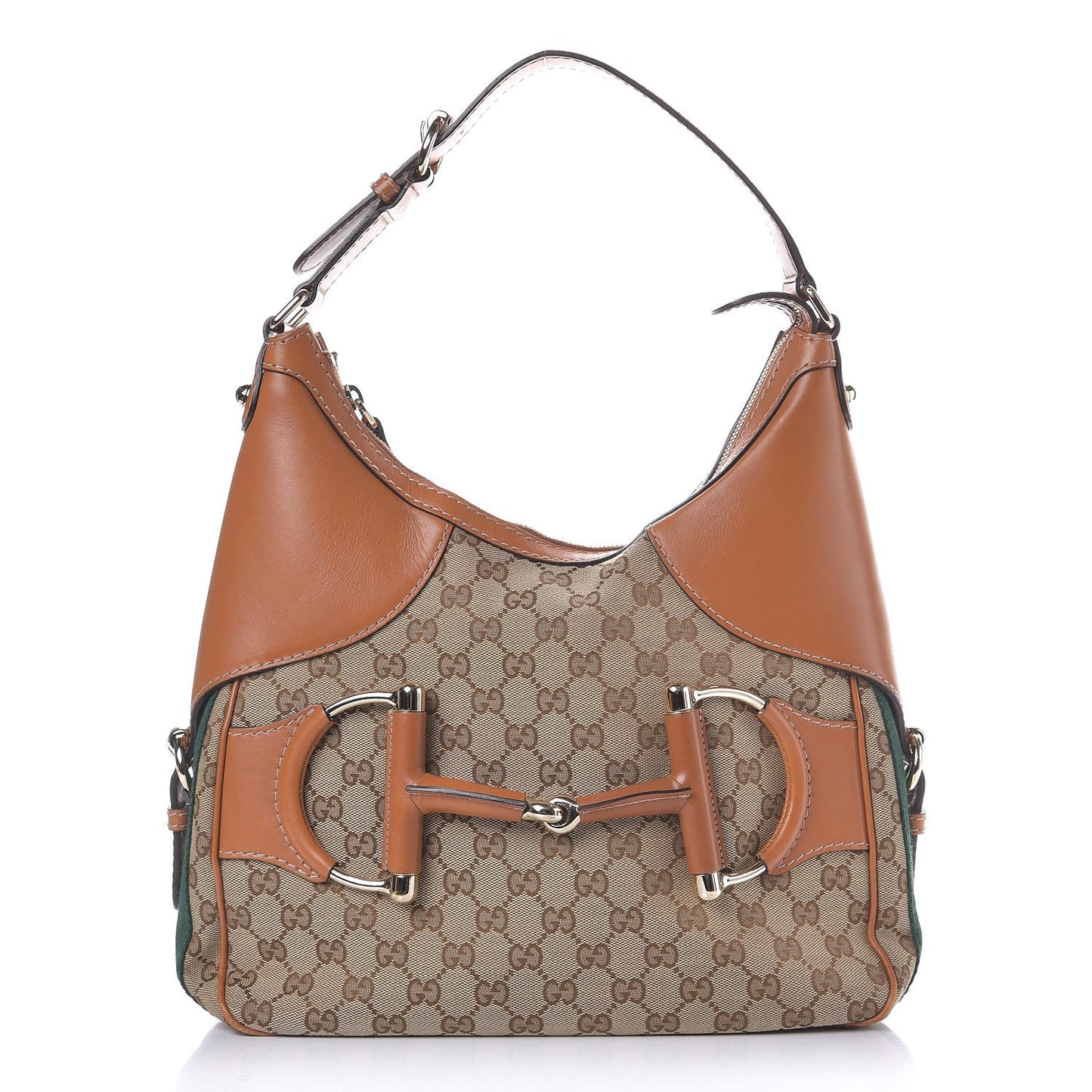 Monogram Large Horsebit Web Hobo Tan