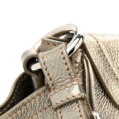 Prada Metallic Vitello Daino Pushlock Shoulder Bag Peltro 21 of 21