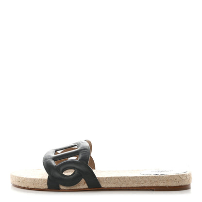 Hermes Nappa Famosa Espadrille Sandals 38 Black 1 of 8