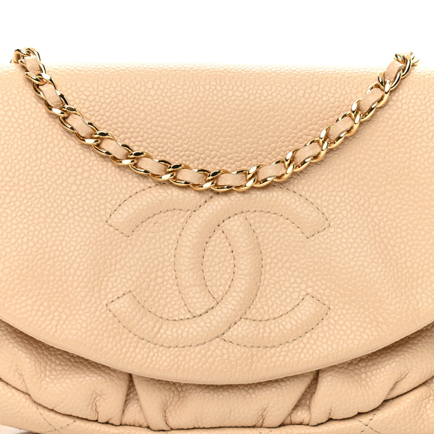 Caviar Half Moon Wallet On Chain WOC Beige
