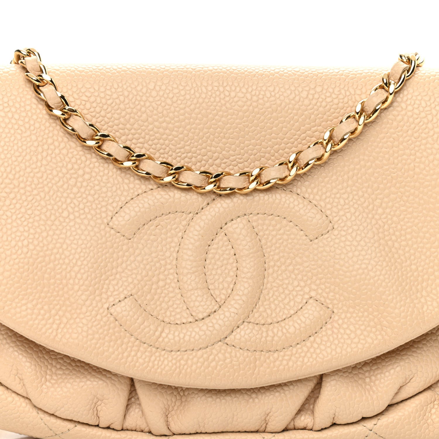Chanel Caviar Half Moon Wallet On Chain WOC Beige 9 of 11
