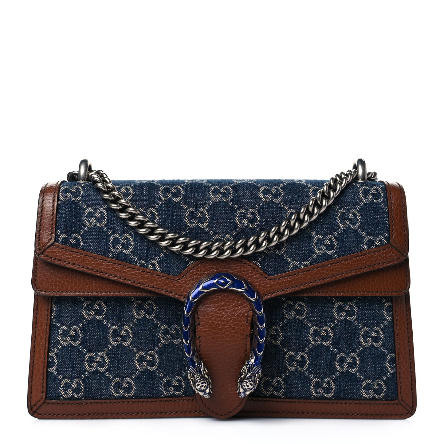 New Denim GG Monogram Dollar Calfskin Enamel Small Dionysus Shoulder Bag Blue Tea Cuir Epilog Electric Blue