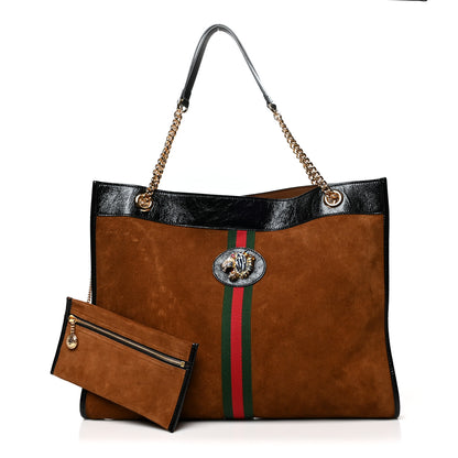 Gucci Suede Patent Large Rajah Chain Tote Nocciola Black 1 of 12