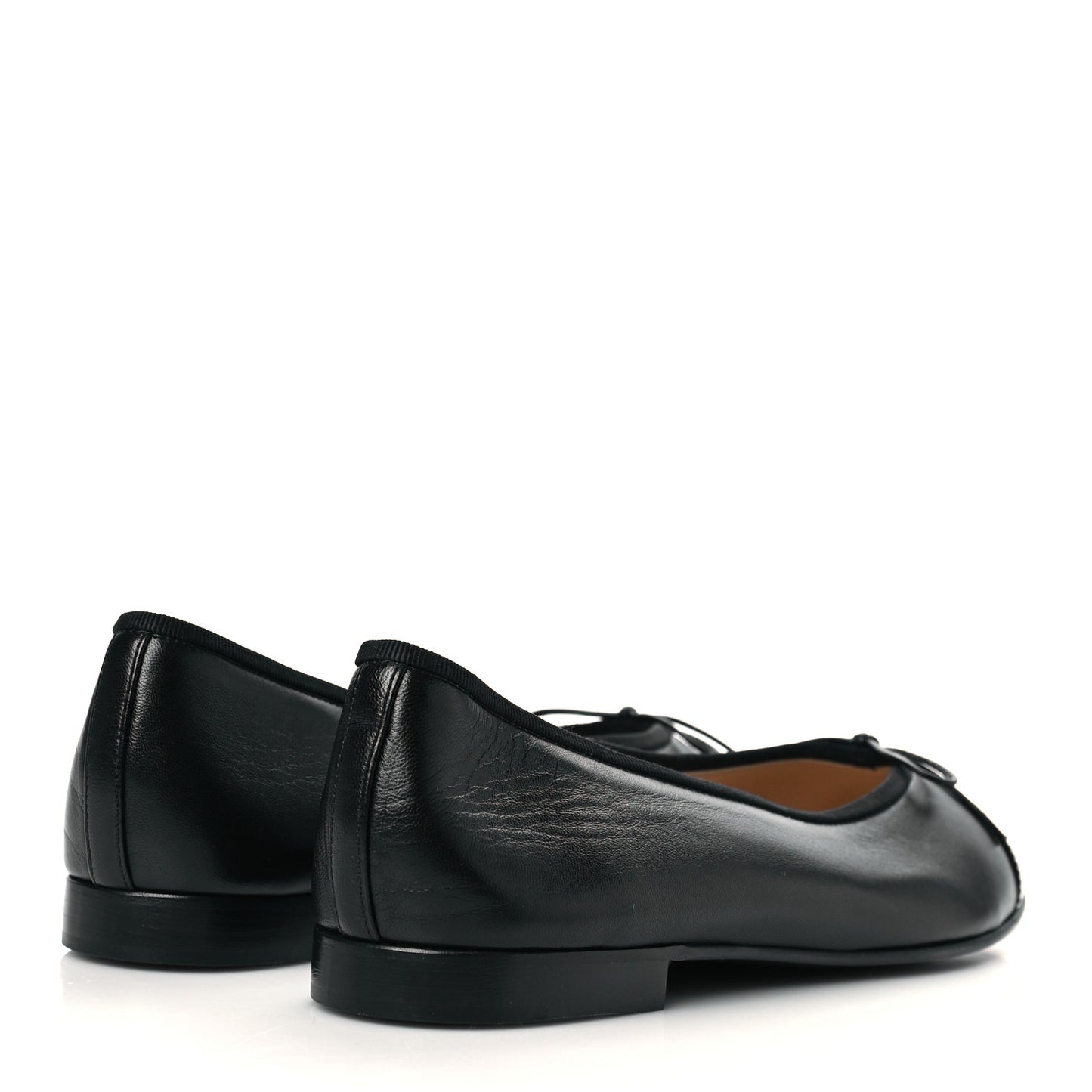 Lambskin Patent Cap Toe Ballerina Flats 38 Black