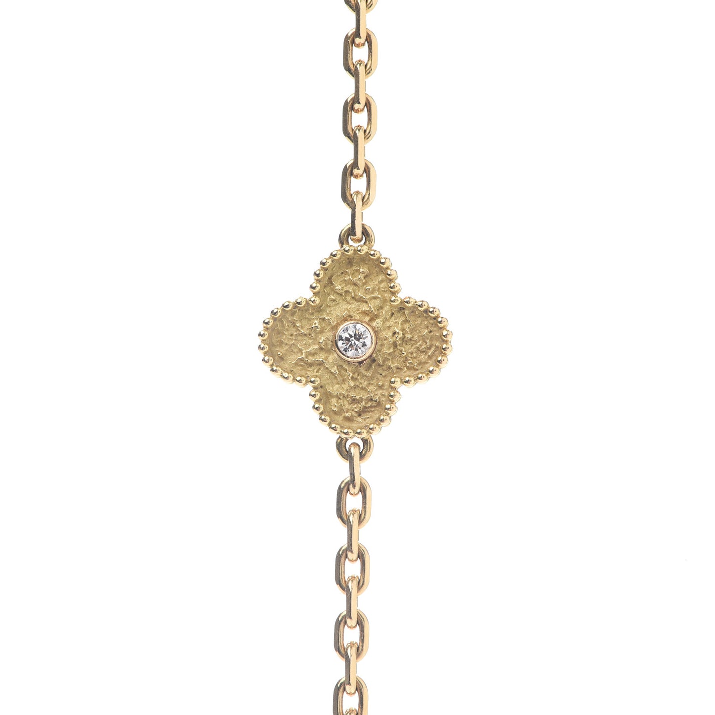 18K Yellow Gold Diamond 10 Motifs Vintage Alhambra Necklace