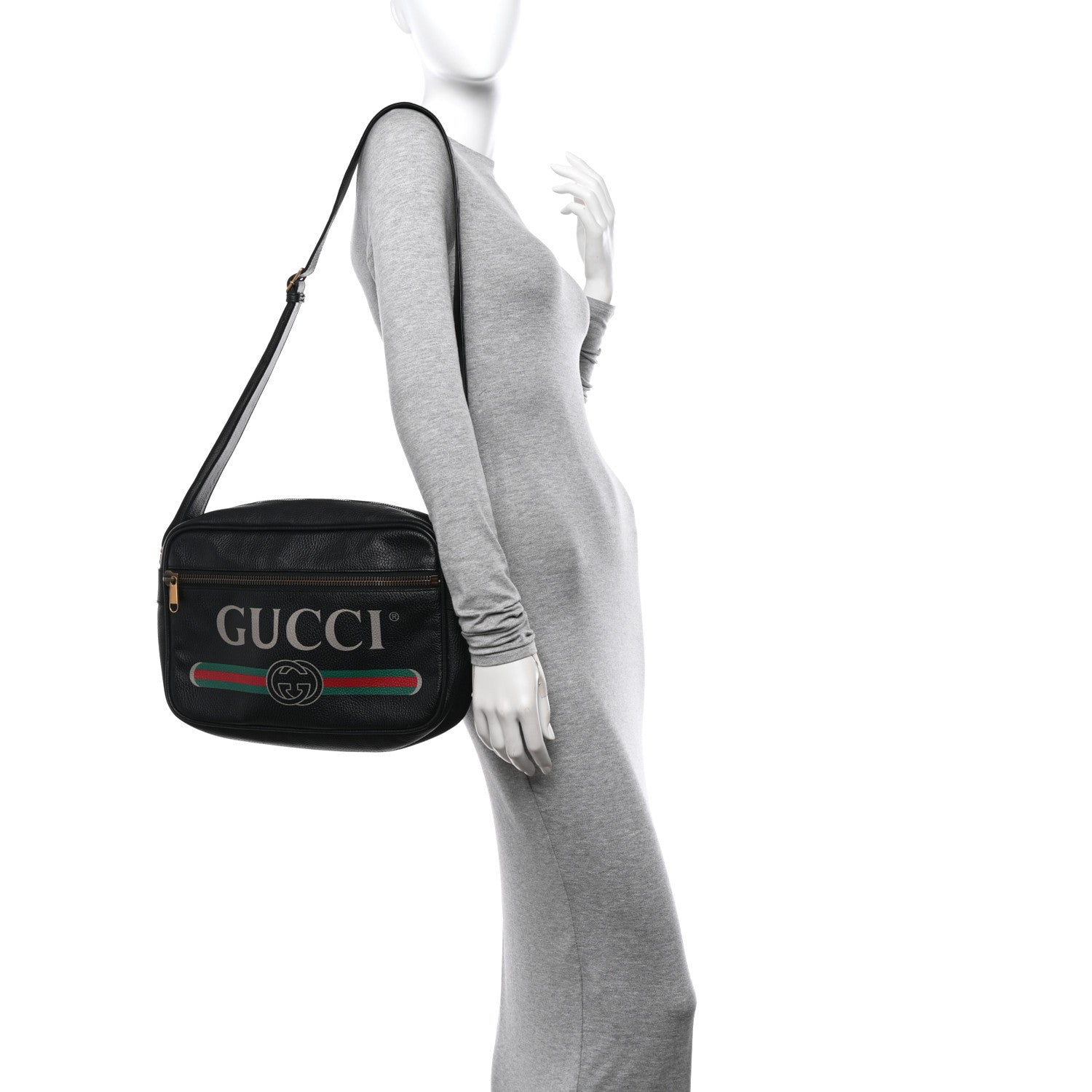 Gucci Pebbled Calfskin Logo Messenger Bag Black 2 of 14