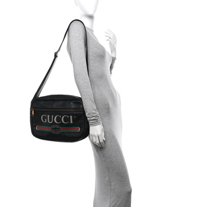 Gucci Pebbled Calfskin Logo Messenger Bag Black 2 of 14