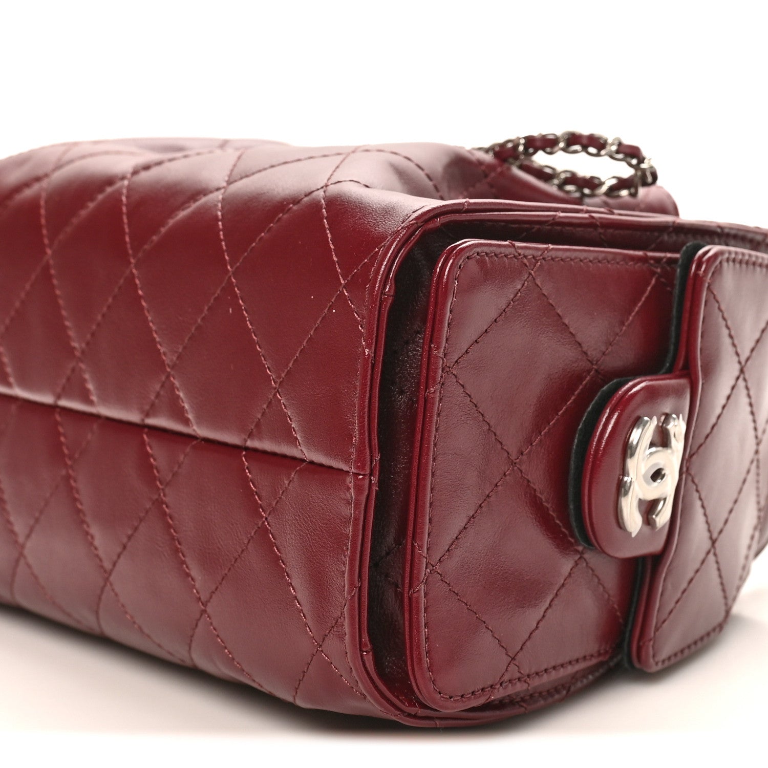 Chanel Shiny Crumpled Calfskin Quilted Mini Chanel 25 Handbag Dark Burgundy 10 of 10