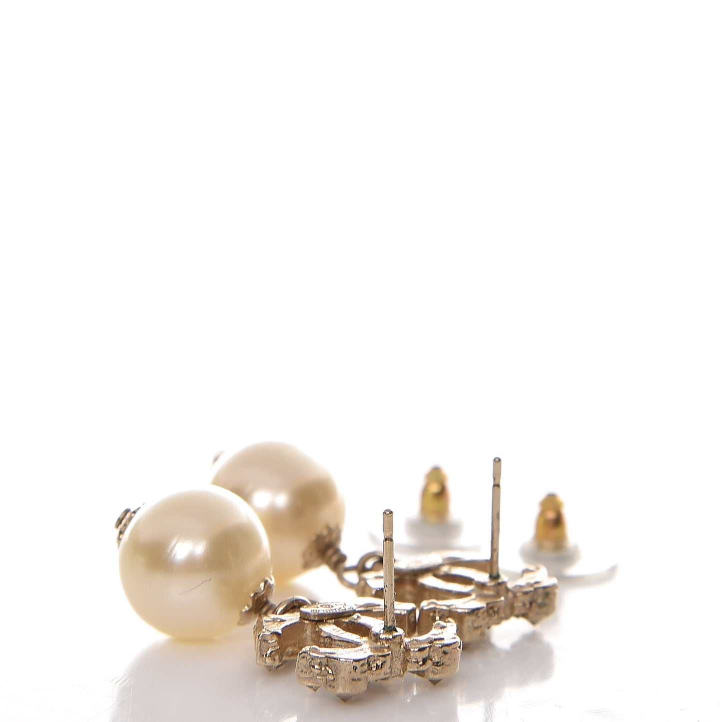 Crystal Pearl CC Drop Earrings Gold