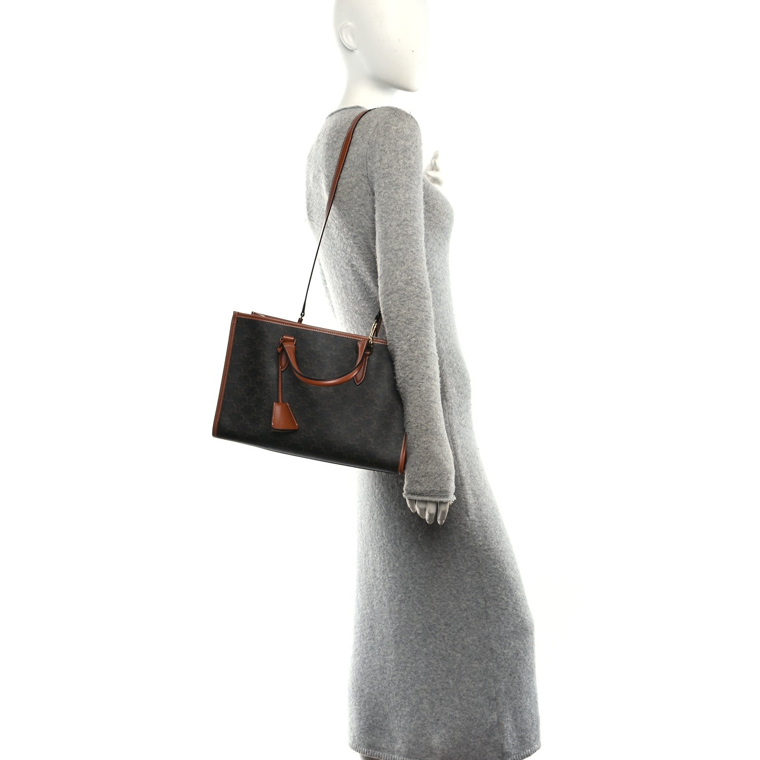 Celine Triomphe Canvas Calfskin Mini Horizontal Cabas Tan 2 of 9