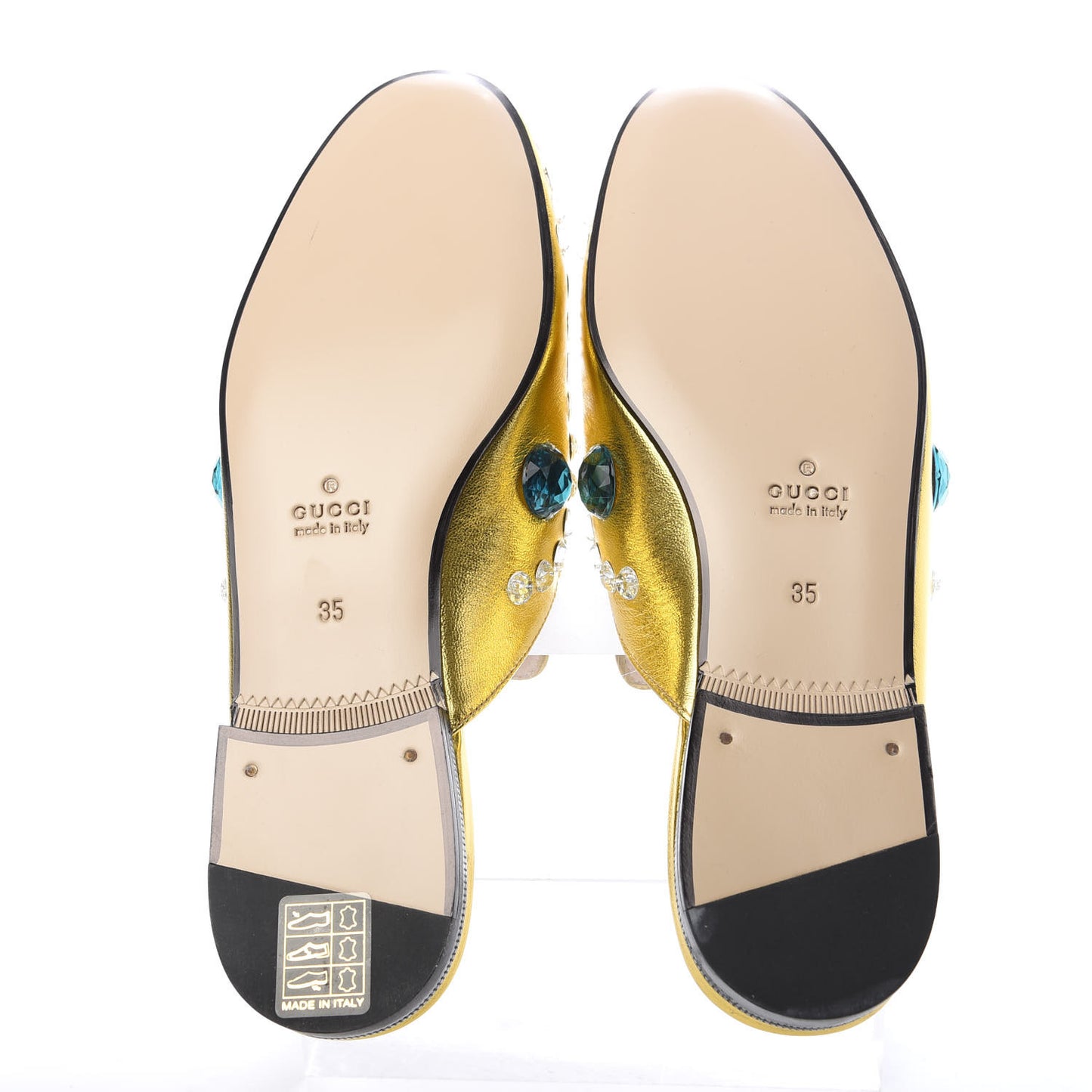 Metallic Nappa Crystal Womens Princetown Slippers 35 Gold
