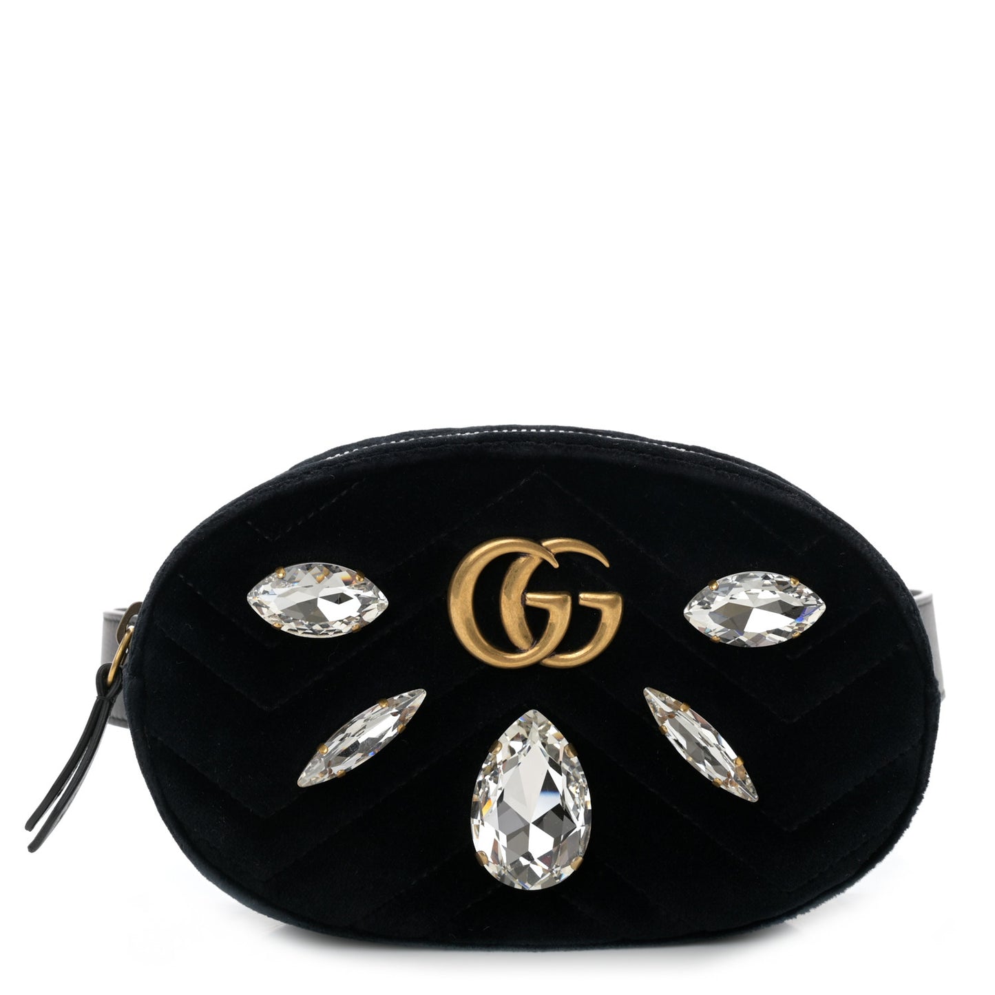 Velvet Matelasse Marquise Crystals GG Marmont Belt Bag 75 30 Black