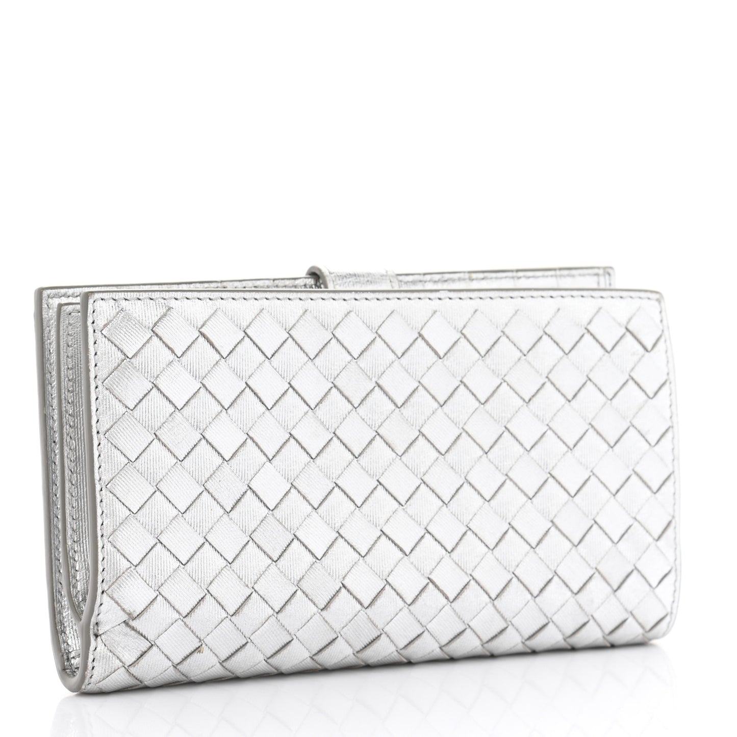 Metallic Grosgrain Intrecciato Continental Wallet Silver