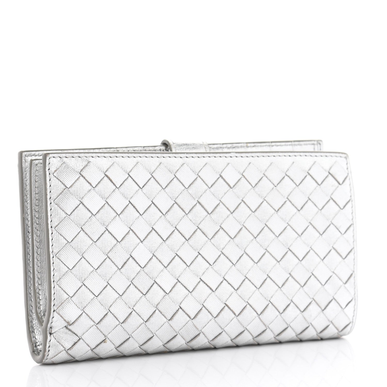 Bottega Veneta Metallic Grosgrain Intrecciato Continental Wallet Silver 3 of 8