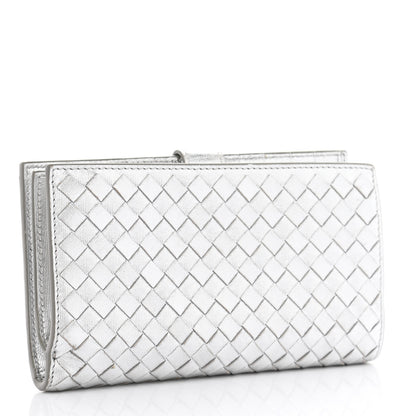 Bottega Veneta Metallic Grosgrain Intrecciato Continental Wallet Silver 3 of 8