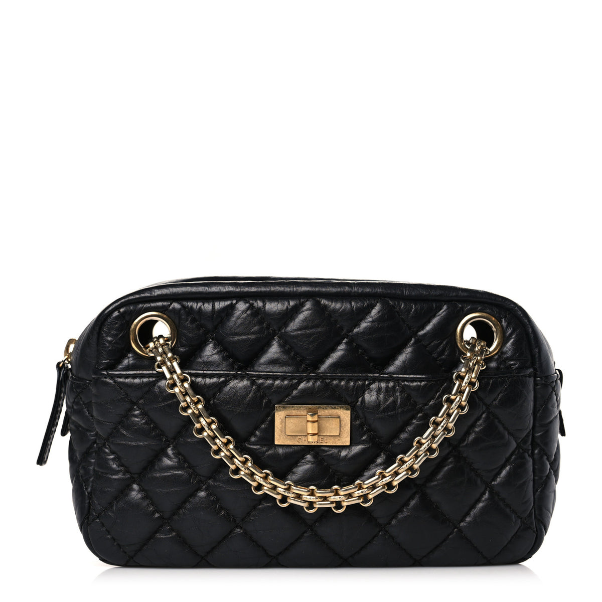 Aged Calfskin Quilted Small Reissue Camera Case Black