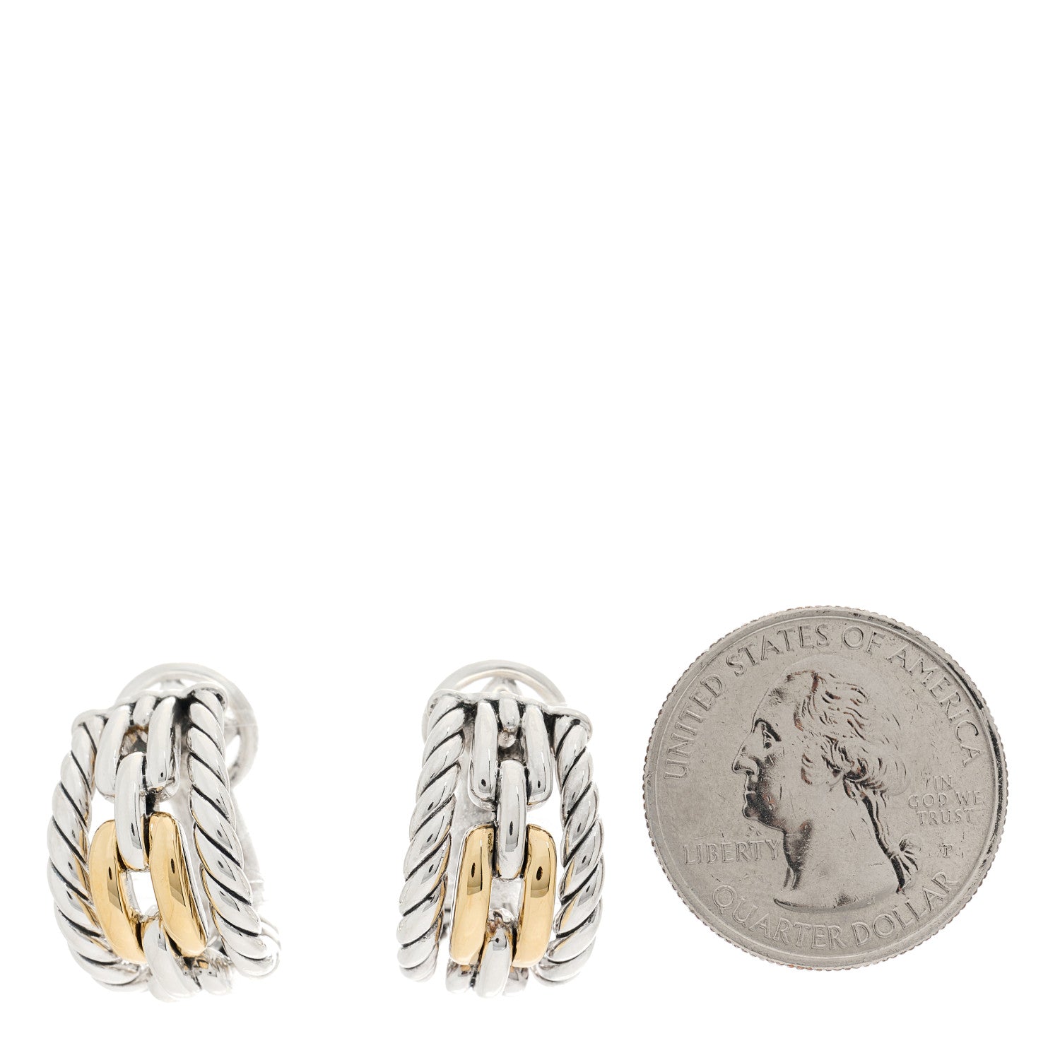 David Yurman 18K Yellow Gold Sterling Silver Wellesley Link Hoop Earrings 2 of 4