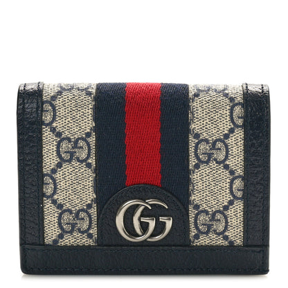 Gucci GG Supreme Monogram Textured Dollar Calfskin Web Ophidia Card Case Beige Blue 1 of 8