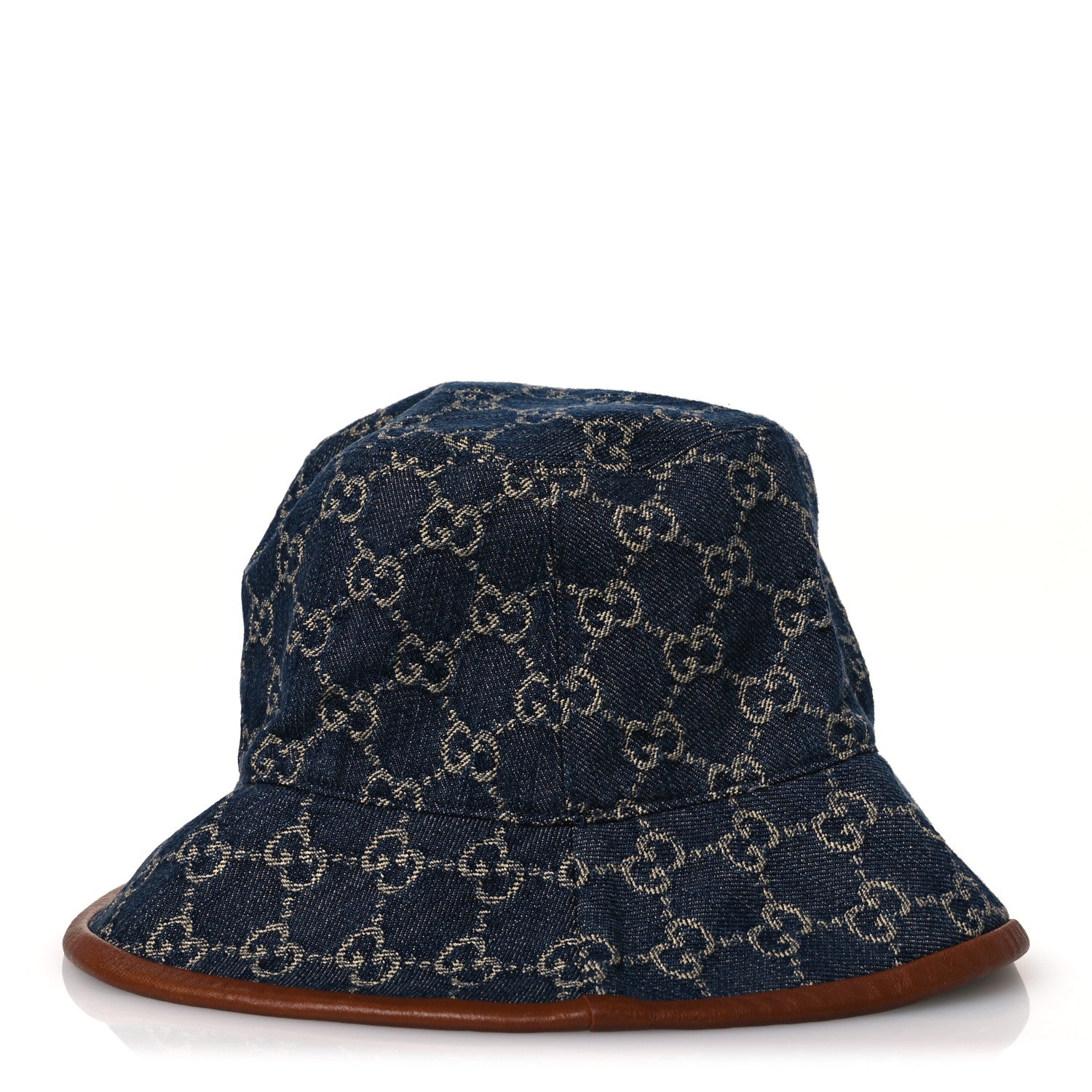 Gucci Washed Jacquard Denim Nappa GG Monogram Oscar Bucket Hat XL Denim Cuir 4 of 10