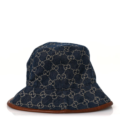 Gucci Washed Jacquard Denim Nappa GG Monogram Oscar Bucket Hat XL Denim Cuir 4 of 10