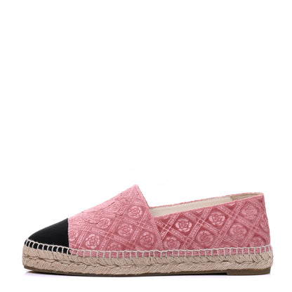 Chanel Velvet Grosgrain Quilted Camellia CC Espadrilles 39 Pink Black 1 of 9
