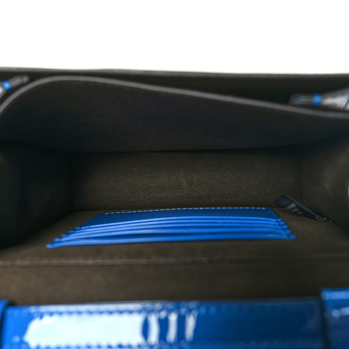 Vitello Vernice Mou Karligraphy Crossbody Bag Bluette