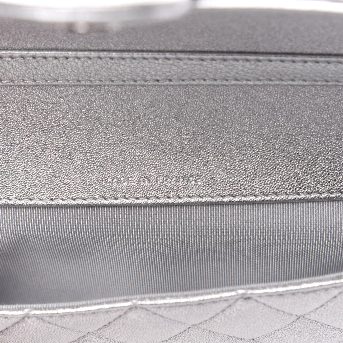 Metallic Lambskin Quilted Glasses Case With Chain Silver