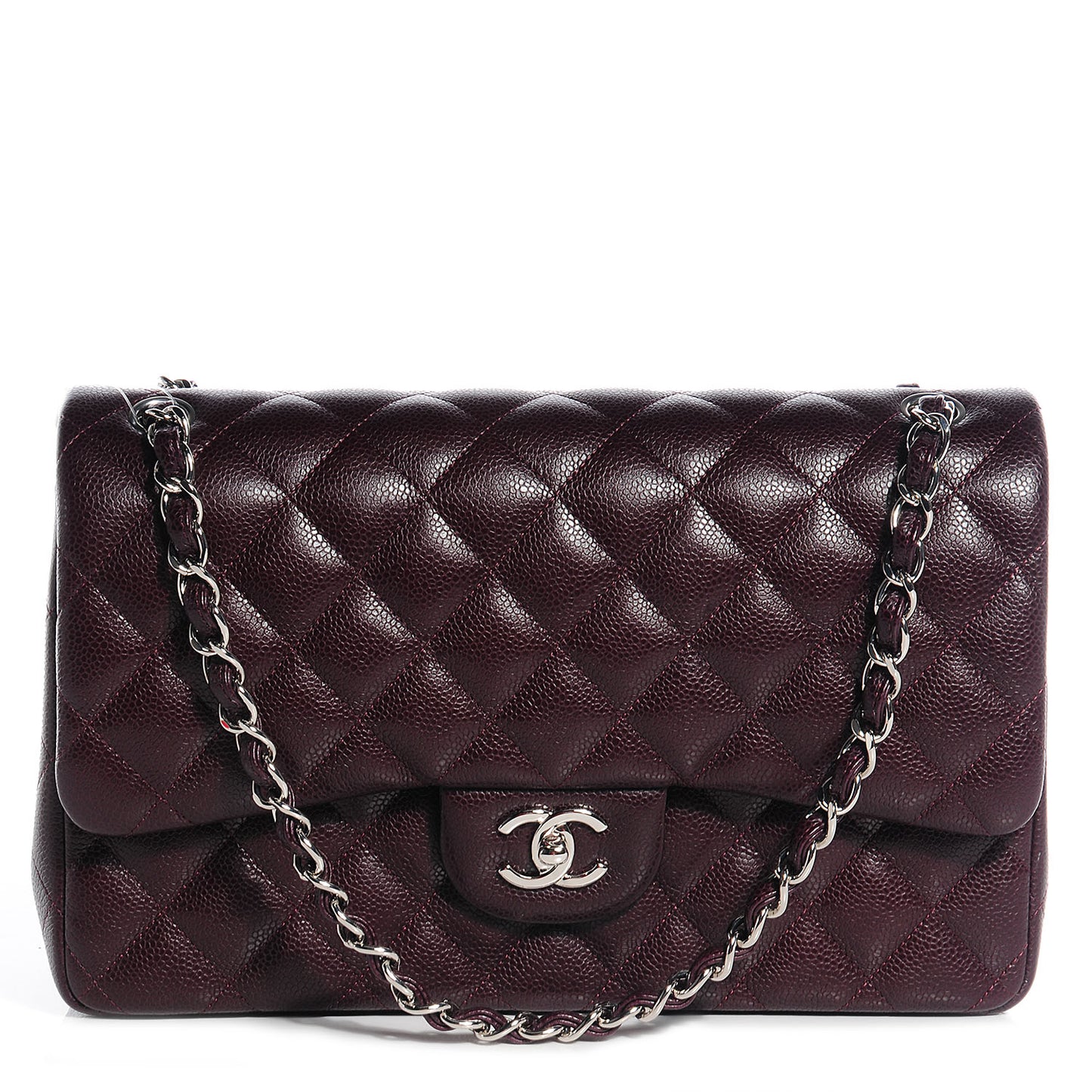 Caviar Quilted Jumbo Double Flap Burgundy