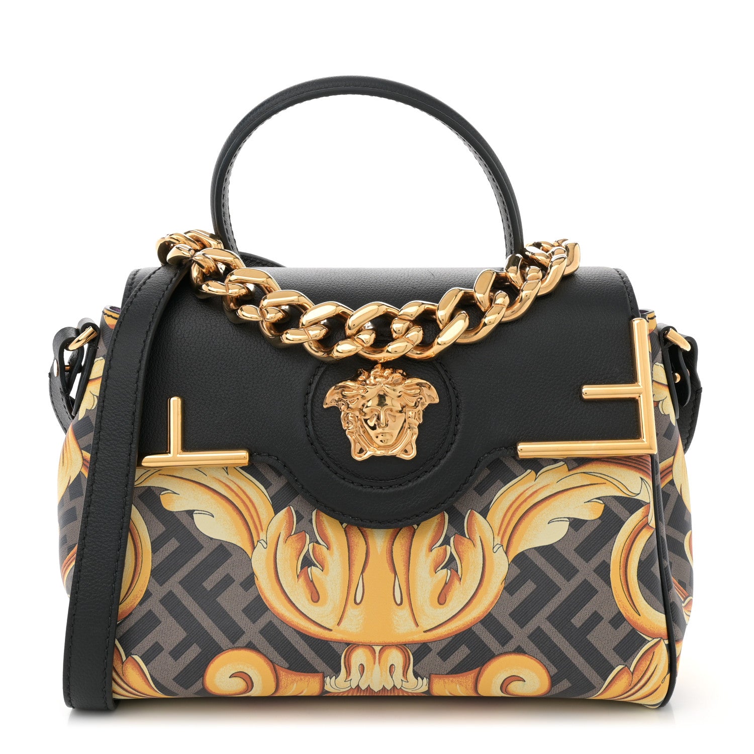 Versace X FENDI Grained Calfskin Fendace La Medusa Medium Top Handle Bag Black Multicolor 1 of 10