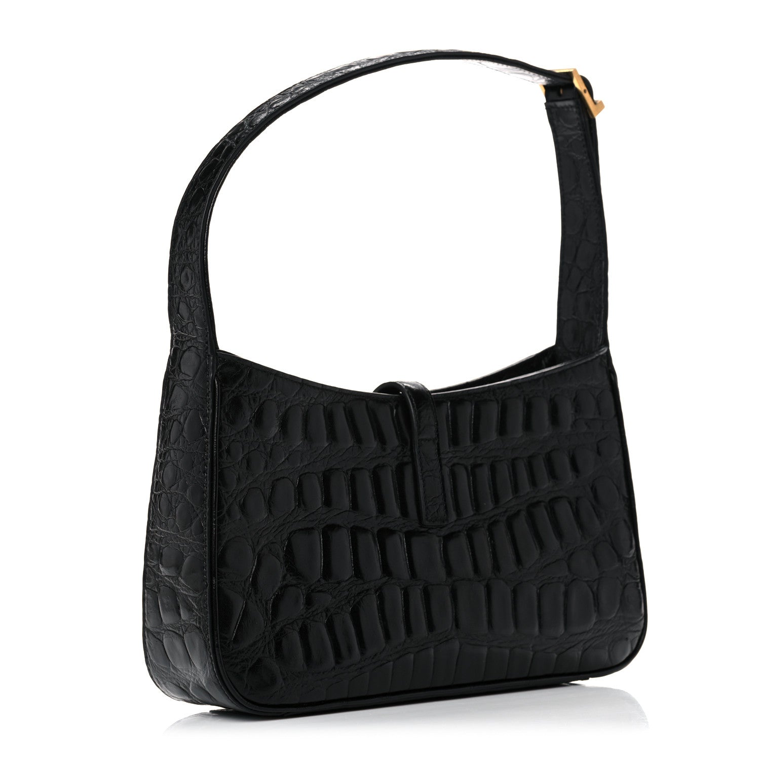 Saint Laurent Calfskin Crocodile Embossed Le 5 A 7 Hobo Black 2 of 9