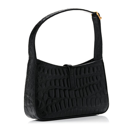 Saint Laurent Calfskin Crocodile Embossed Le 5 A 7 Hobo Black 2 of 9
