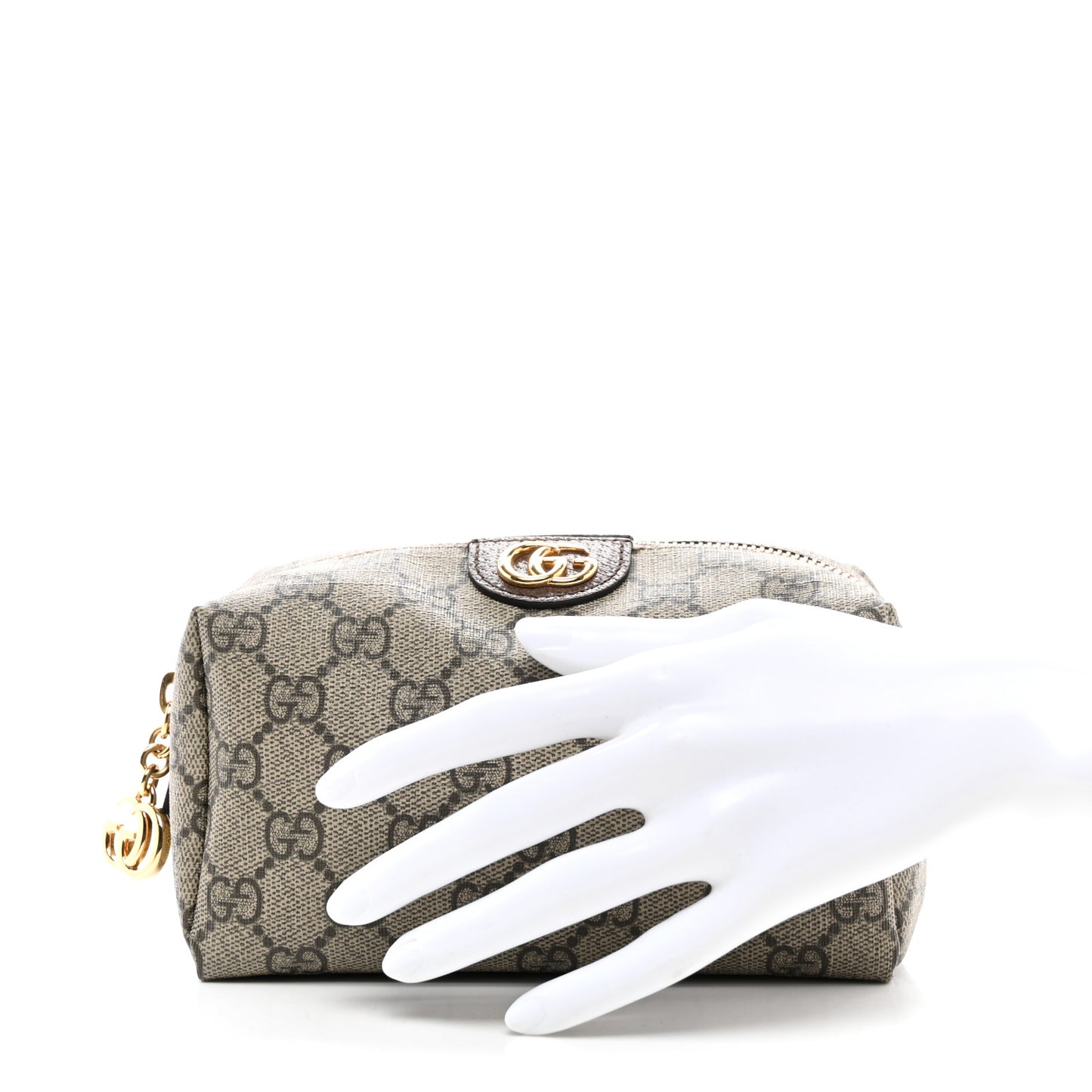 Soft GG Supreme Monogram Calfskin Medium Ophidia Cosmetic Case Beige Ebony New Acero