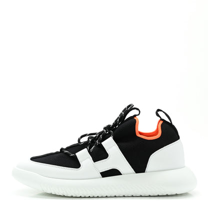 Hermes Technical Canvas Calfskin Womens Duel Sneakers 39.5 White Black 1 of 9