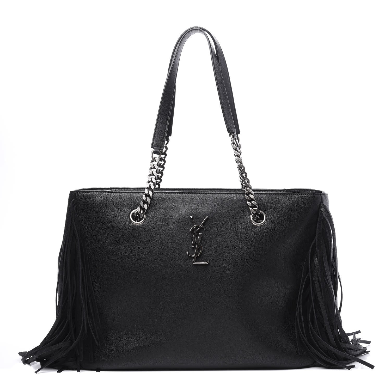 Saint Laurent Calfskin Fringe Monogram Shopping Tote Black 1 of 8
