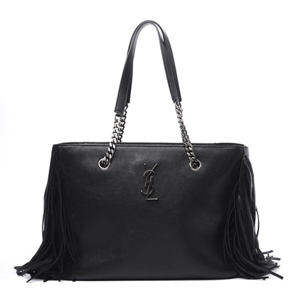 Saint Laurent Calfskin Fringe Monogram Shopping Tote Black 1 of 8
