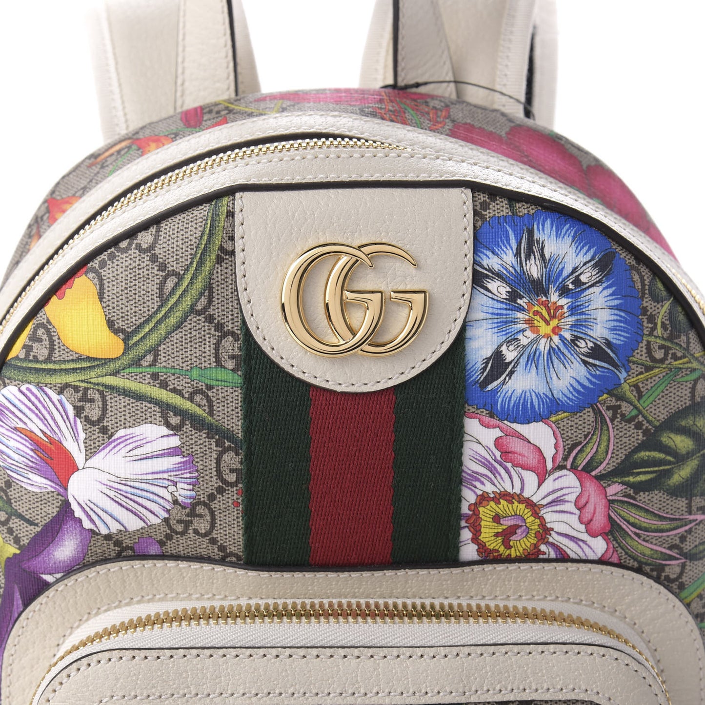 GG Supreme Monogram Flora Web Small Ophidia Day Backpack White