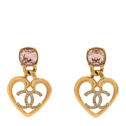 Chanel Crystal Heart CC Drop Earrings Pink Gold 1 of 5