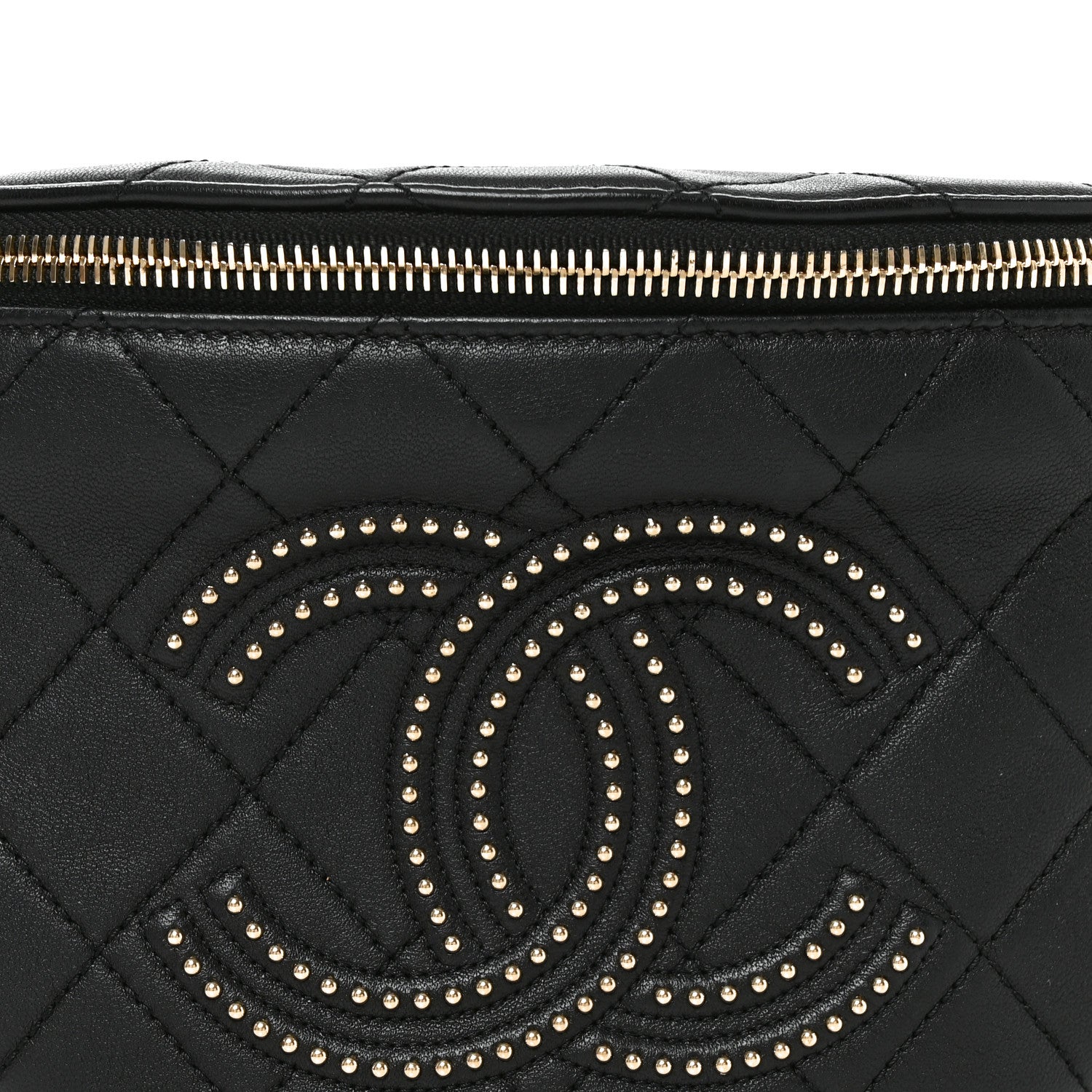 Chanel Lambskin Quilted Studded Waist Bag Fanny Pack Black 7 of 9