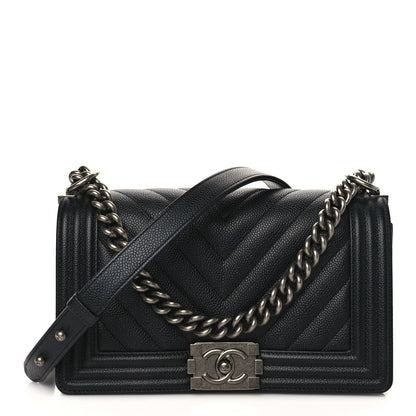 Chanel Caviar Chevron Quilted Medium Boy Flap Black 1 of 9