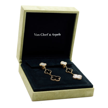 Van Cleef & Arpels 18K Yellow Gold Mother of Pearl Black Onyx 3 Motifs Magic Alhambra Earrings 5 of 5