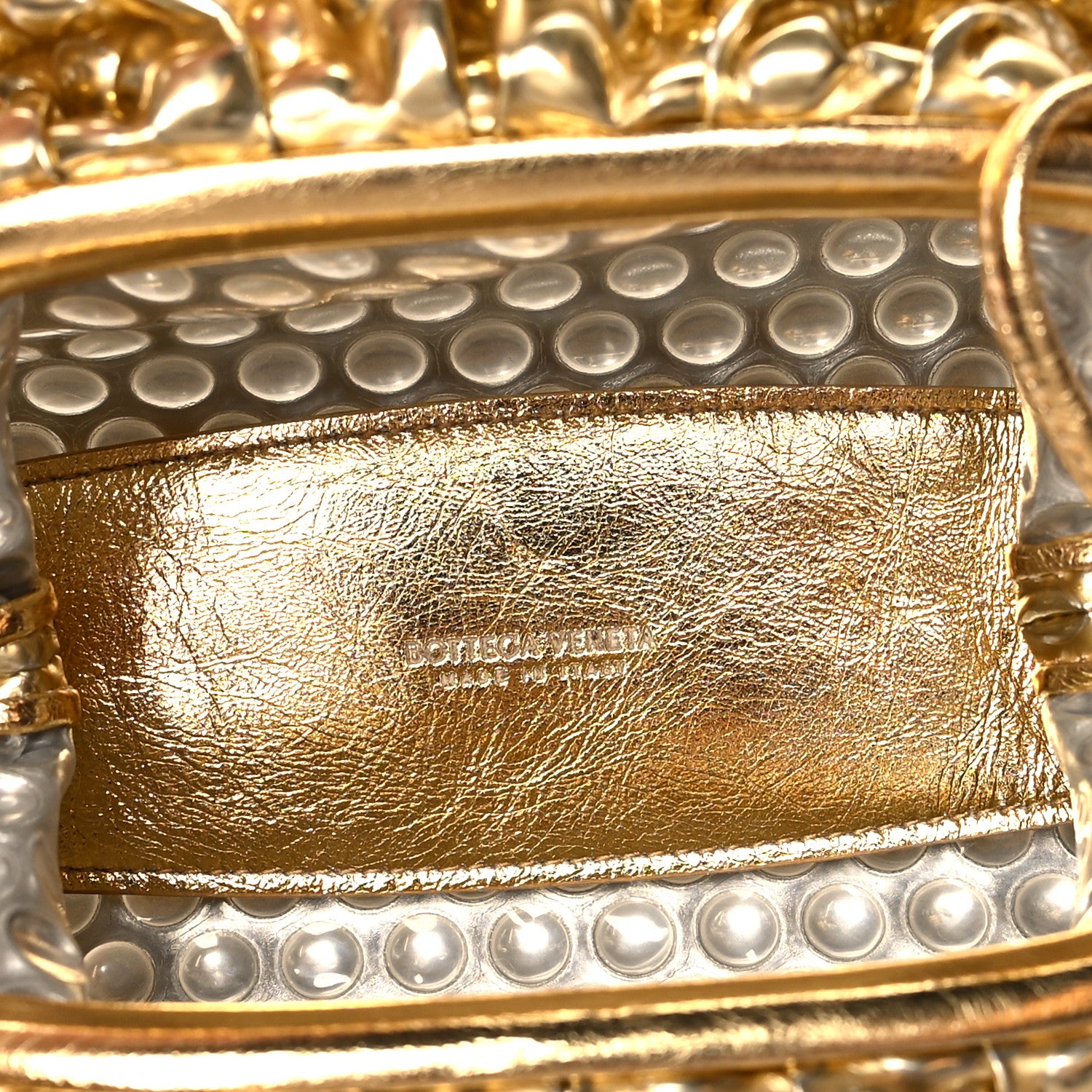 Bottega Veneta Metallic Fabric Bubble Wrap The Mini Pouch Gold 5 of 9