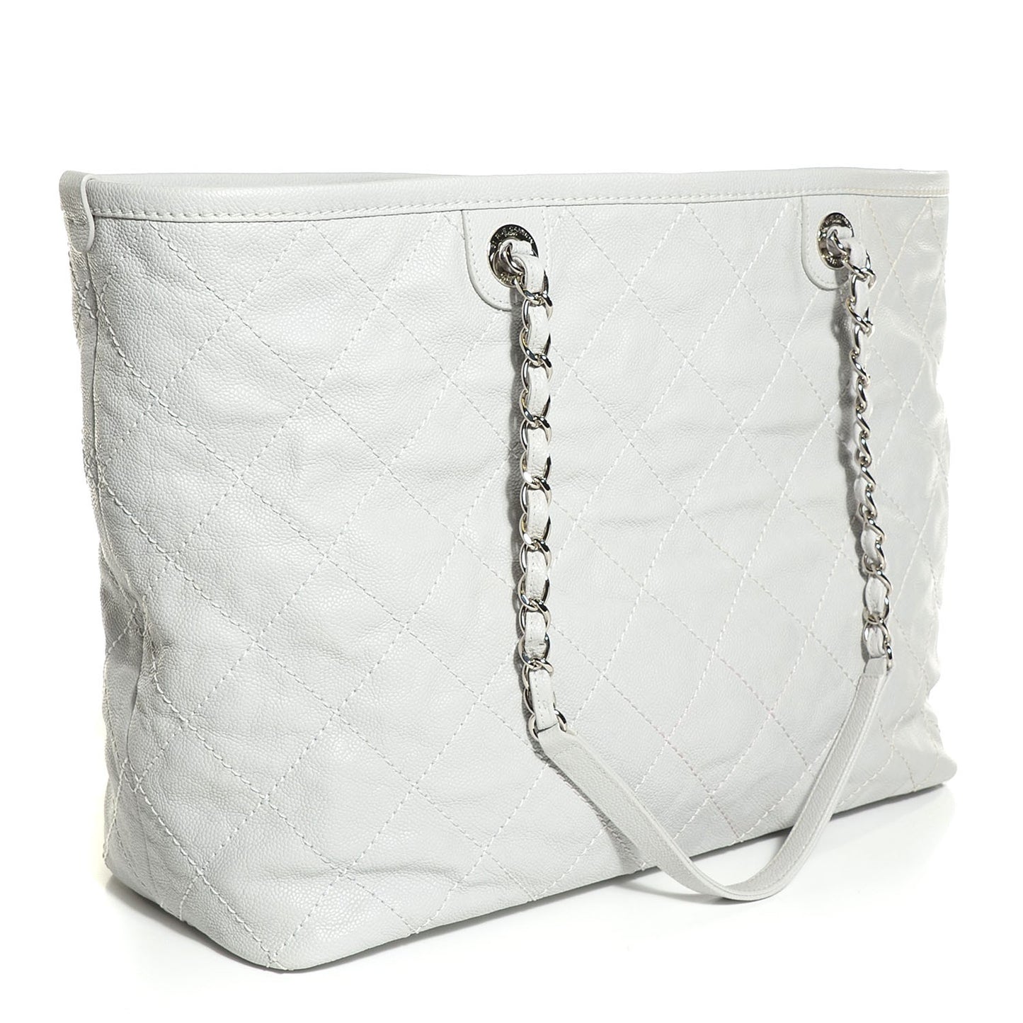 Grained Calfskin Quilted Large Daily Shopping Tote Light Grey