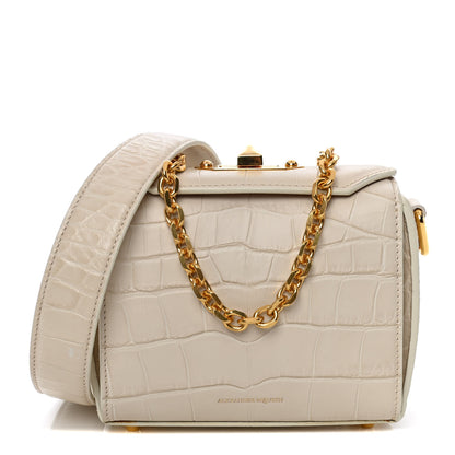 Alexander McQueen Calfskin Crocodile Embossed Box Shoulder Bag 16 Cream 1 of 19