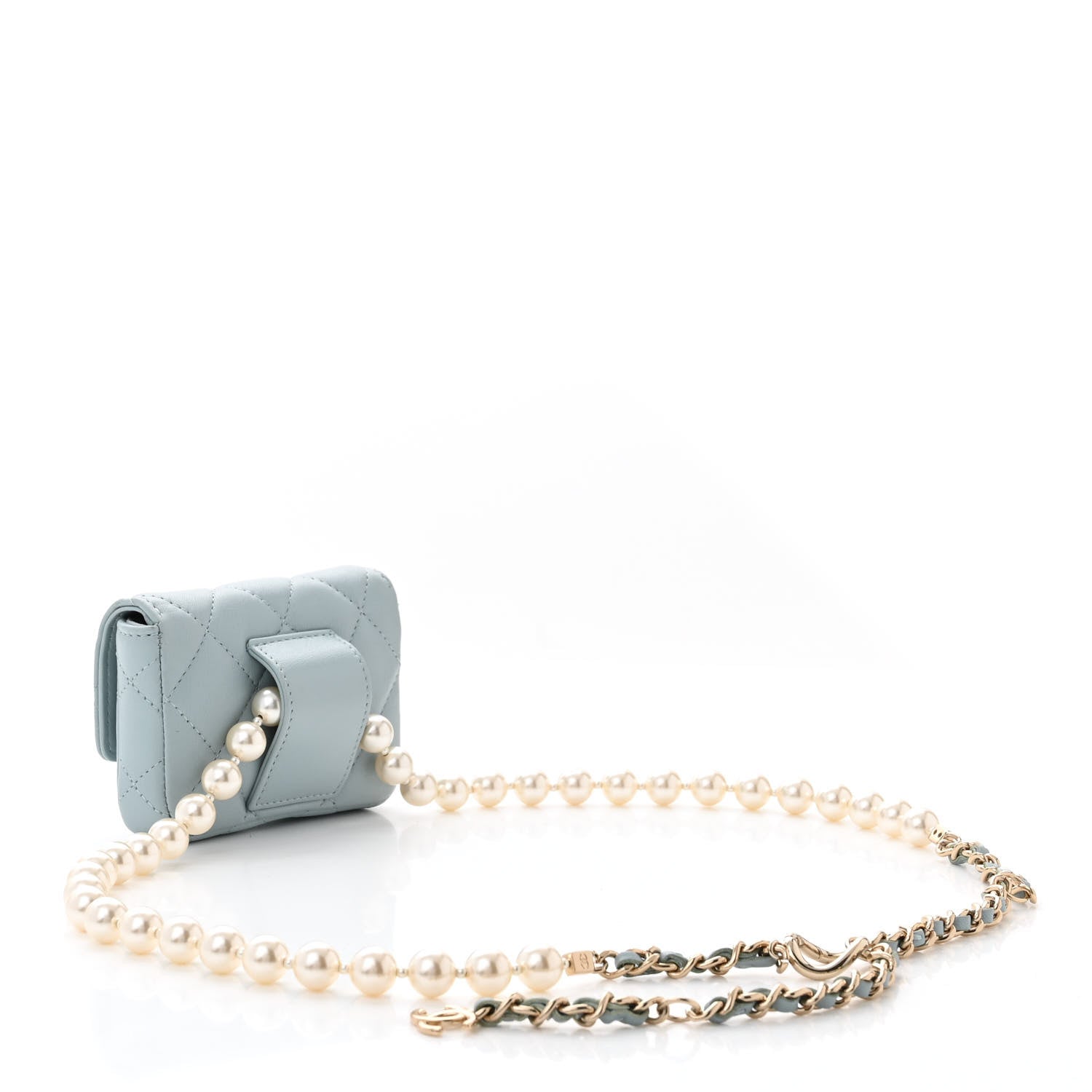 Chanel Lambskin Quilted Pearl Chain Belt Bag Light Blue 3 of 11